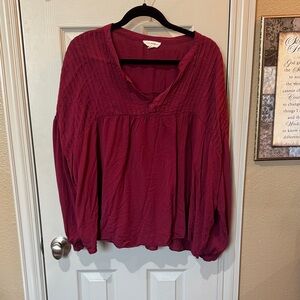 Women's Burgundy Peasant Blouse - Unbranded